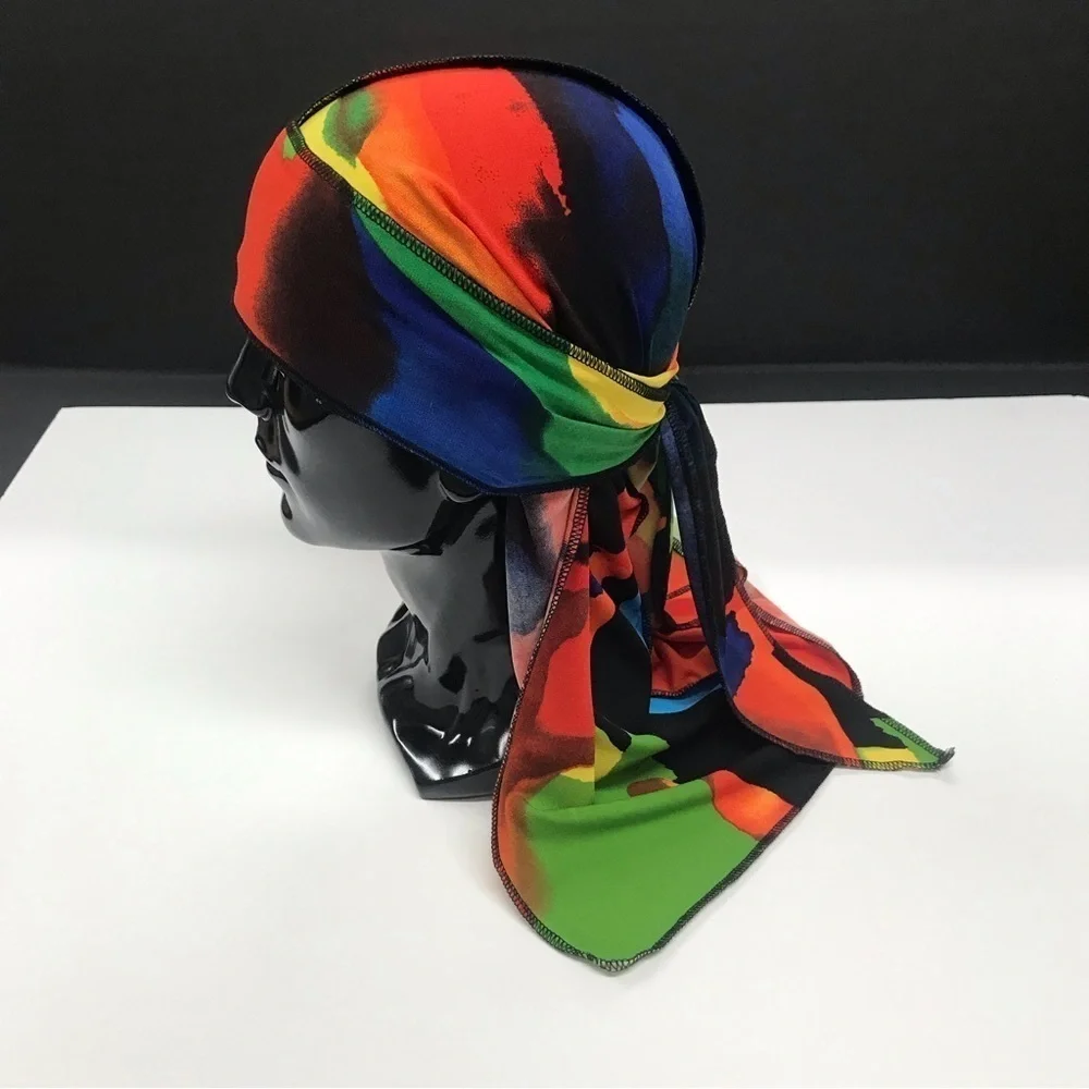 Jersey Durag Head Scarf Turban Multicolored Long Tail Stretch Wave Cap - Picture 9 of 14